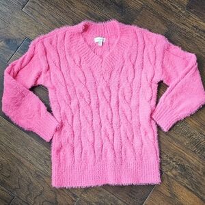 Lucky Brand Hot Pink Fuzzy Eyelash Sweeater XS
